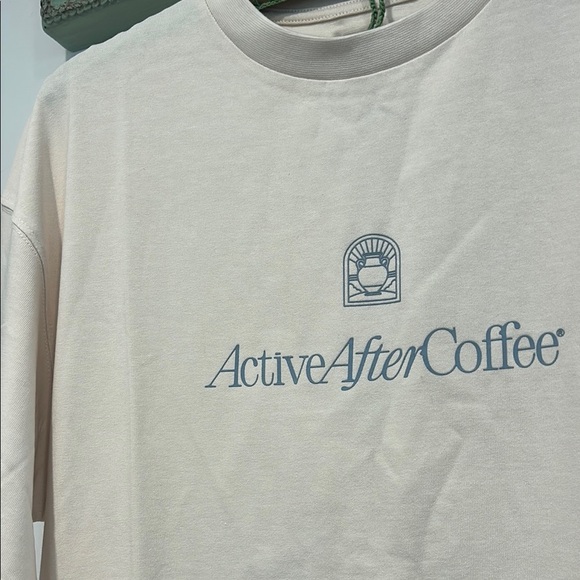 Active after coffee aac Cream Short Sleeve Soft Cotton Casual graphic Tee small - Picture 2 of 6